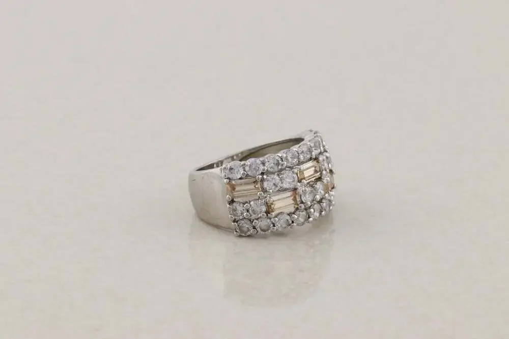 Sterling Silver Peach and White Cubic Zirconia CZ Band Ring Size 6